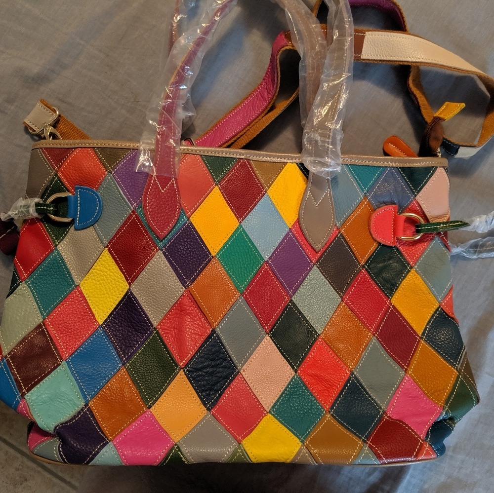 Real leather harlequin tote